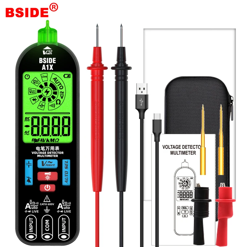 Bside A1X Usb Charge Digital Smart Multimeter True Rms Dc Ac Voltage Tester Capacità Ohm Hz Diodo Hz Continuità Ncv Live Test