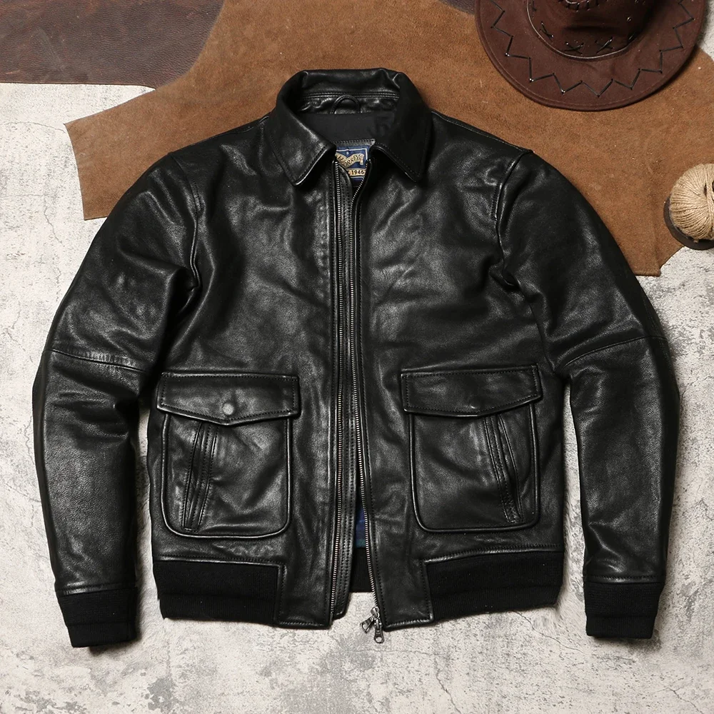 

Кожаная куртка A2 из натуральной кожи, вощеная окрашенная Неокрашенная куртка из козьей кожи для мужчин и женщин, летающий костюм в том же стиле