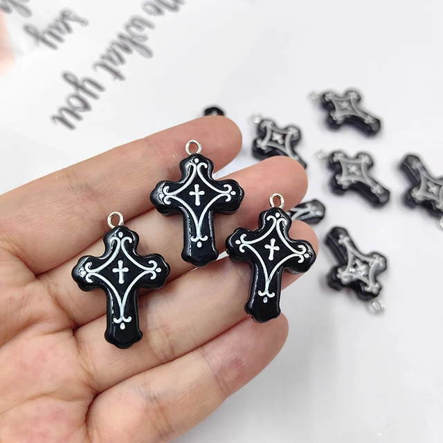 10pcs European Cassical Cross Charms for Jewelry Making Resin Black Flat  back Crafts DIY Earring Bracelet Pendants Accessories - AliExpress