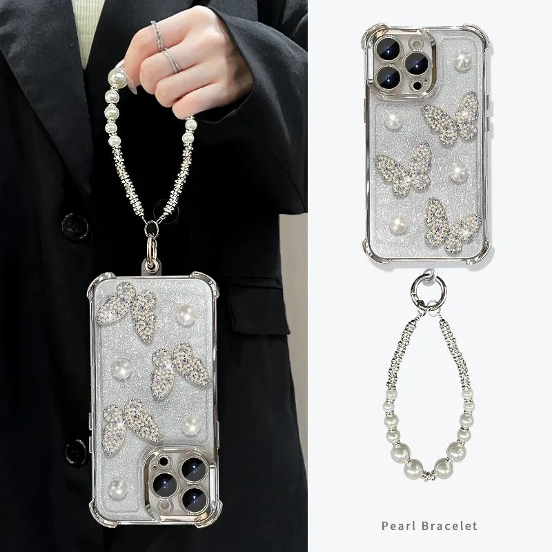 Luxury 3D Pearl Butterfly Shockproof Plating Phone Case