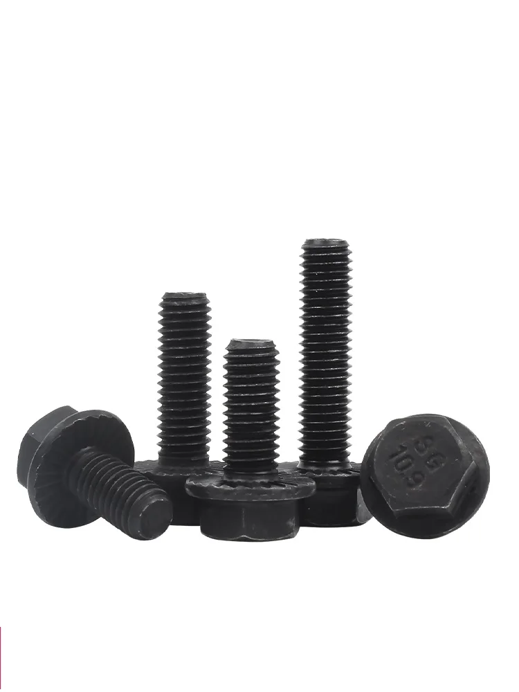 Black Alloy Steel Hexagon Flange Screws with Serrated Edges - Grade 10.9
