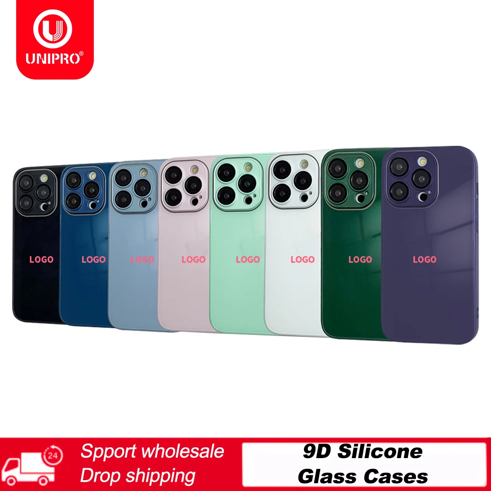

1Pcs 9D Silicone Glass Cases For iPhone 14 13 12 11 15 Pro Max 15 Pro 14 15 Plus Mirror Glass Phone Cases With Cmaera Lens Film