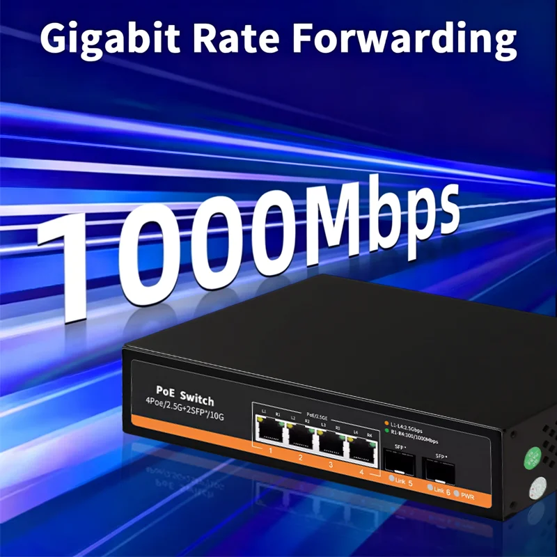 10G 업링크 2.5G PoE 스위치 4/8 포트 2.5GBASE-T 10G SFP+ 슬롯 75W IEEE802.3af/at WiFi 6e AP, VoIP 전화, 감시용 PoE 카메라용