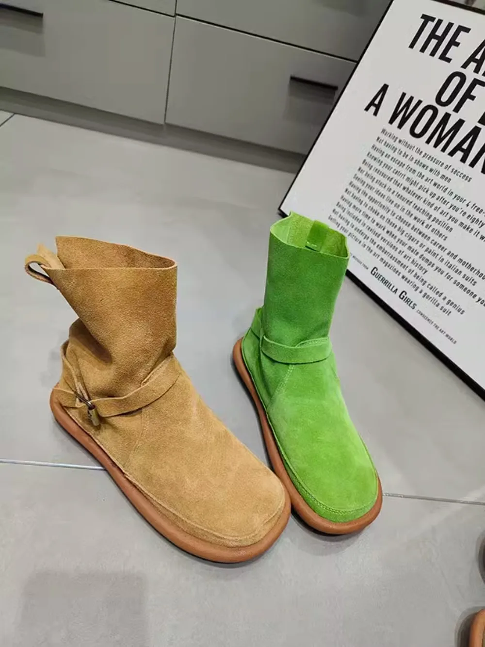 

Womens Genuine Leather Ankle Boots Flats Pull On Candy Colors Shoes Round Toe New 2024