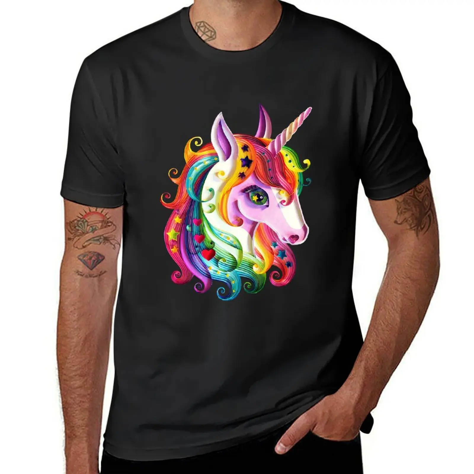 

Unicorn of colored ribbons T-shirt Blouse summer top boys animal print mens clothing