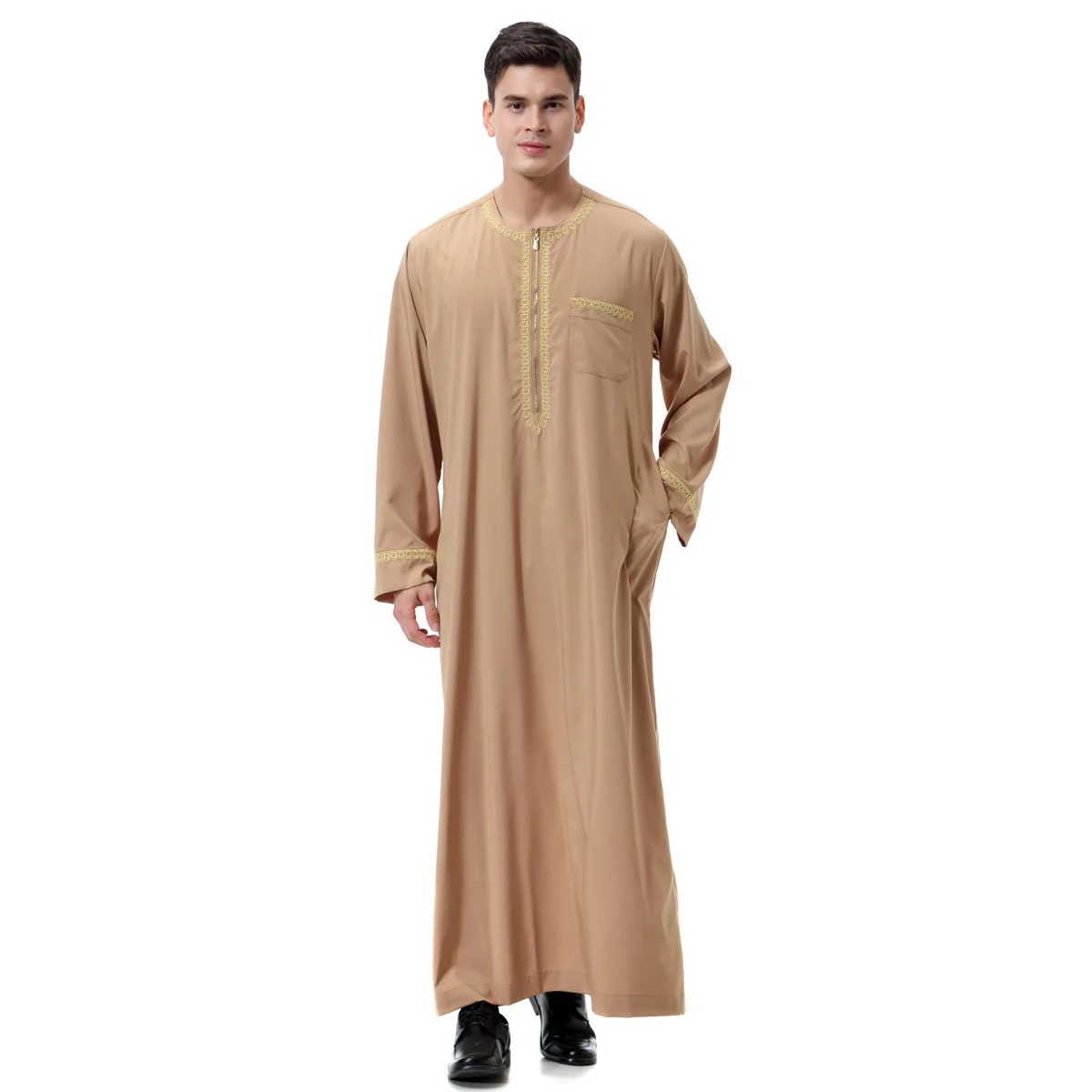 Mens Thoub Thobe Robe Saudi Abaya Dishdasha Jubbah Long Sleeve Arabic Kaftan Thobe Dress Islamic Clothes Thawb Middle East Robes