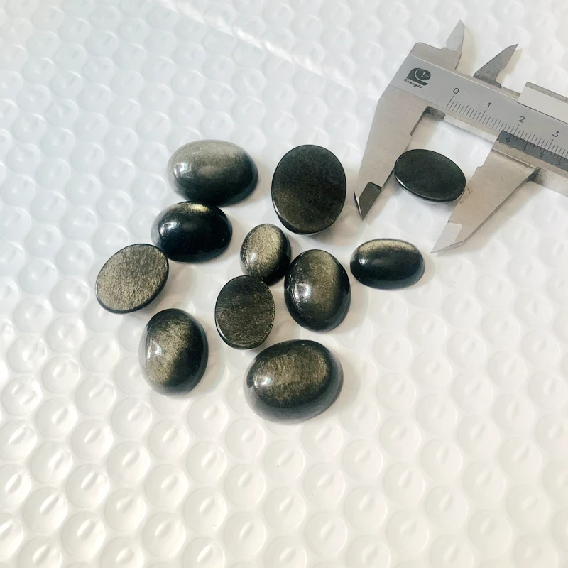 PANGEM-Promotion!5Pcs/Pack Mixed Free Size Natural Golden Obsidian Beads Cabochons,Cat's Eye Gemstone Cabochon Ring Face,15-26mm