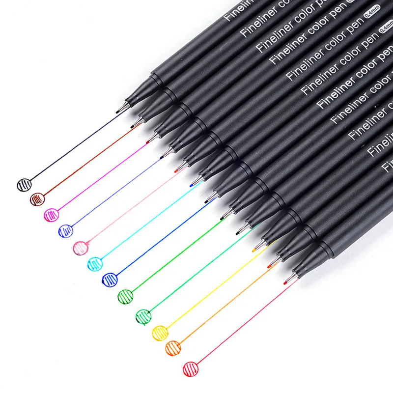 Sipa 10 Pcs/Set Color Pens Fine Tip 0.38mm Slim Plastic Fineliner Hook Line  Pen