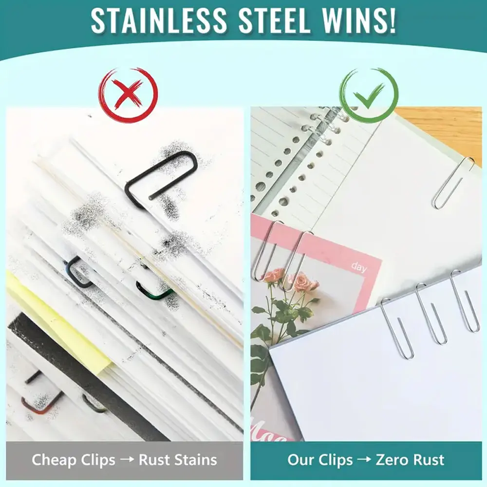 300pcs Silver Paper Clips, 28mm Office Binding Paper Clips, Suitable for Office File Storage, School, Home. - 5