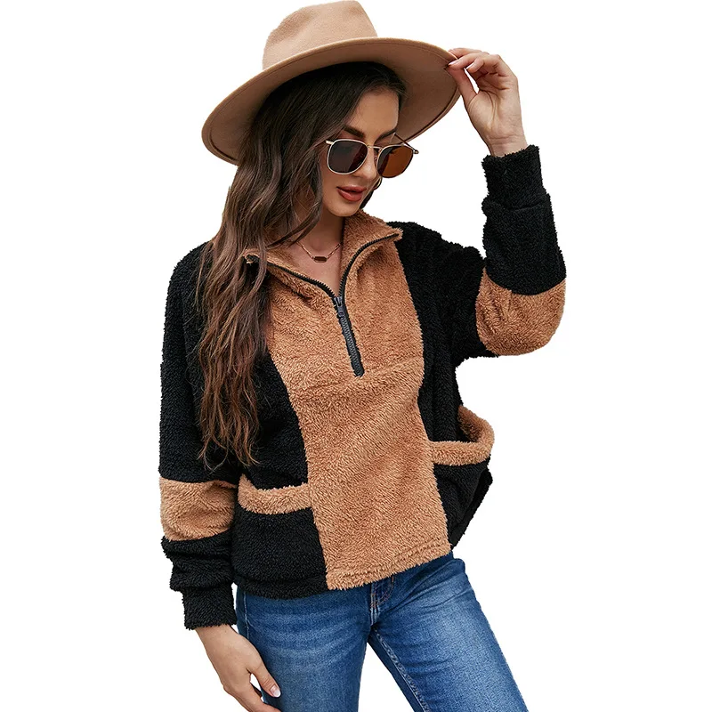 Autumn Women's Lapel Fashion 2023 Pullover Street Style Zipper Sweater Trend New Loose Long-sleeved Pullover Plush Sweater Women