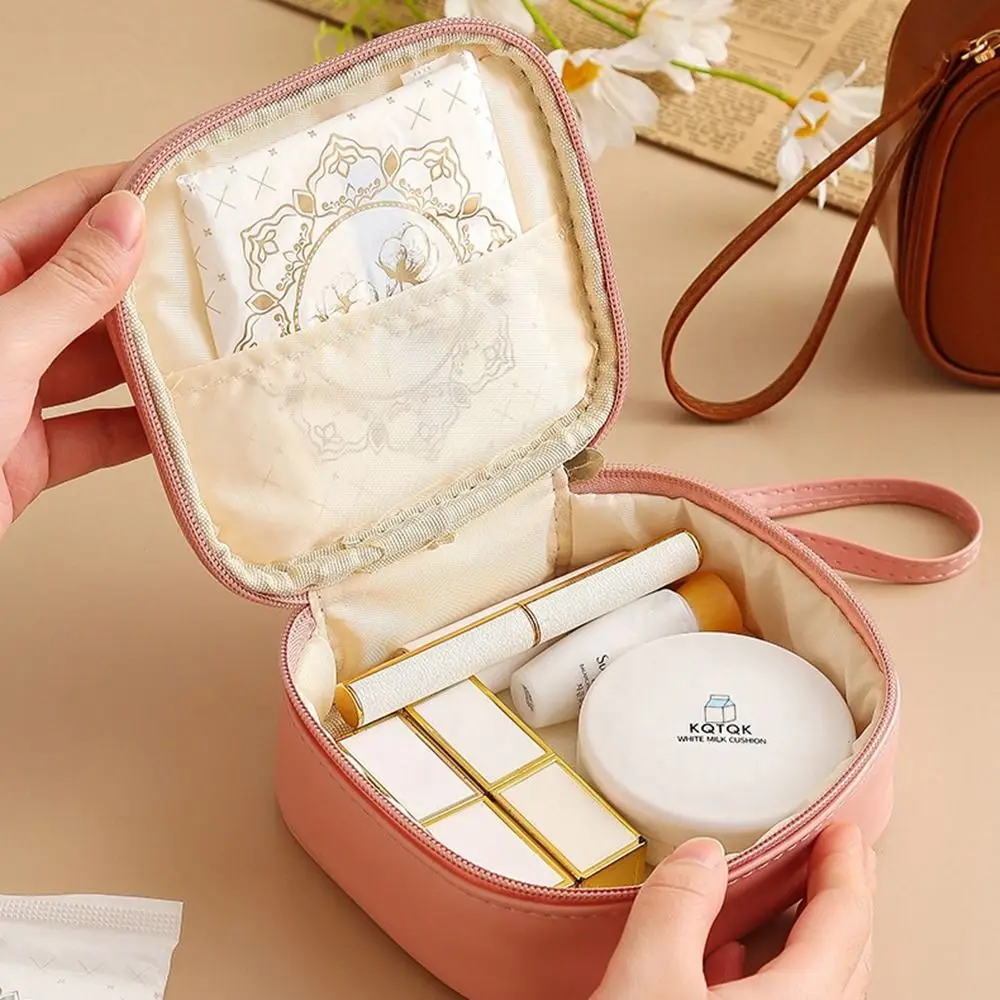 

Zipper PU Leather Cosmetic Bag Sanitary Napkin Storage Bag Waterproof Small Square Bag Large Capacity Toiletries Organizer