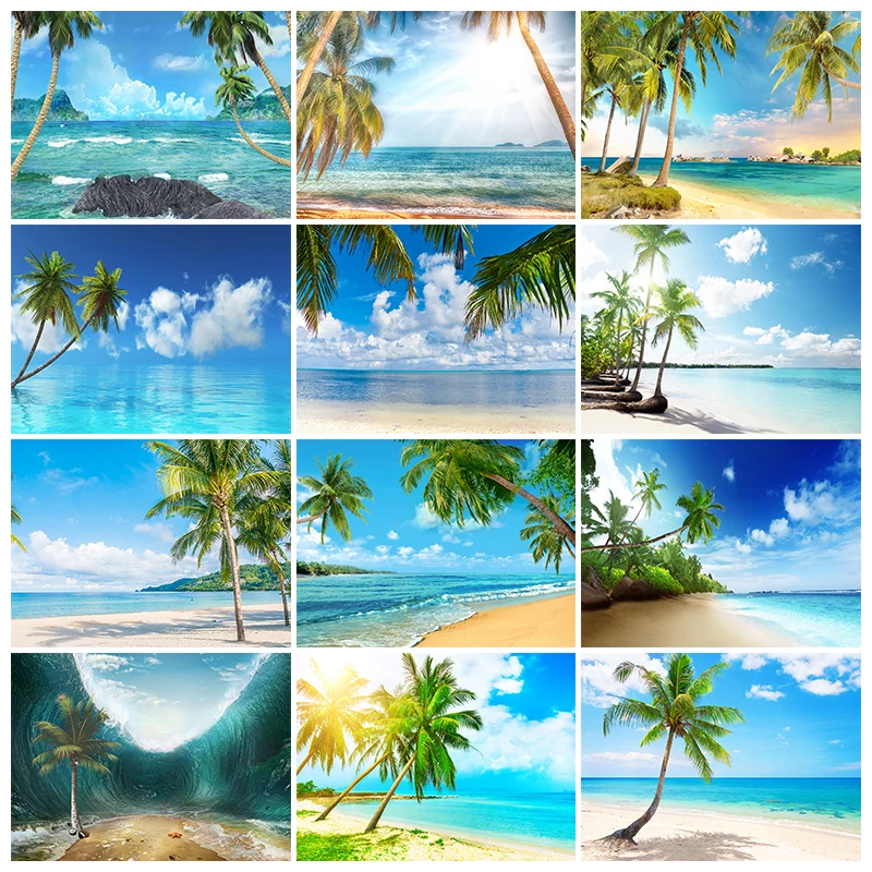 

Summer Hawaii Beach Backdrop Seaside Camping Surfboards Palm Trees Decoration Baby Shower Wedding Studio Photography Background