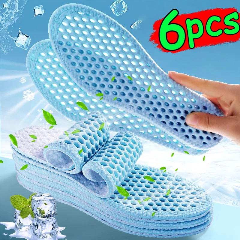 2/6pcs Mesh Breathable Feet Running Sports Insoles Summer Cool Shoes Pads Soft Shock-Absorbing Support Plantar Template Insole