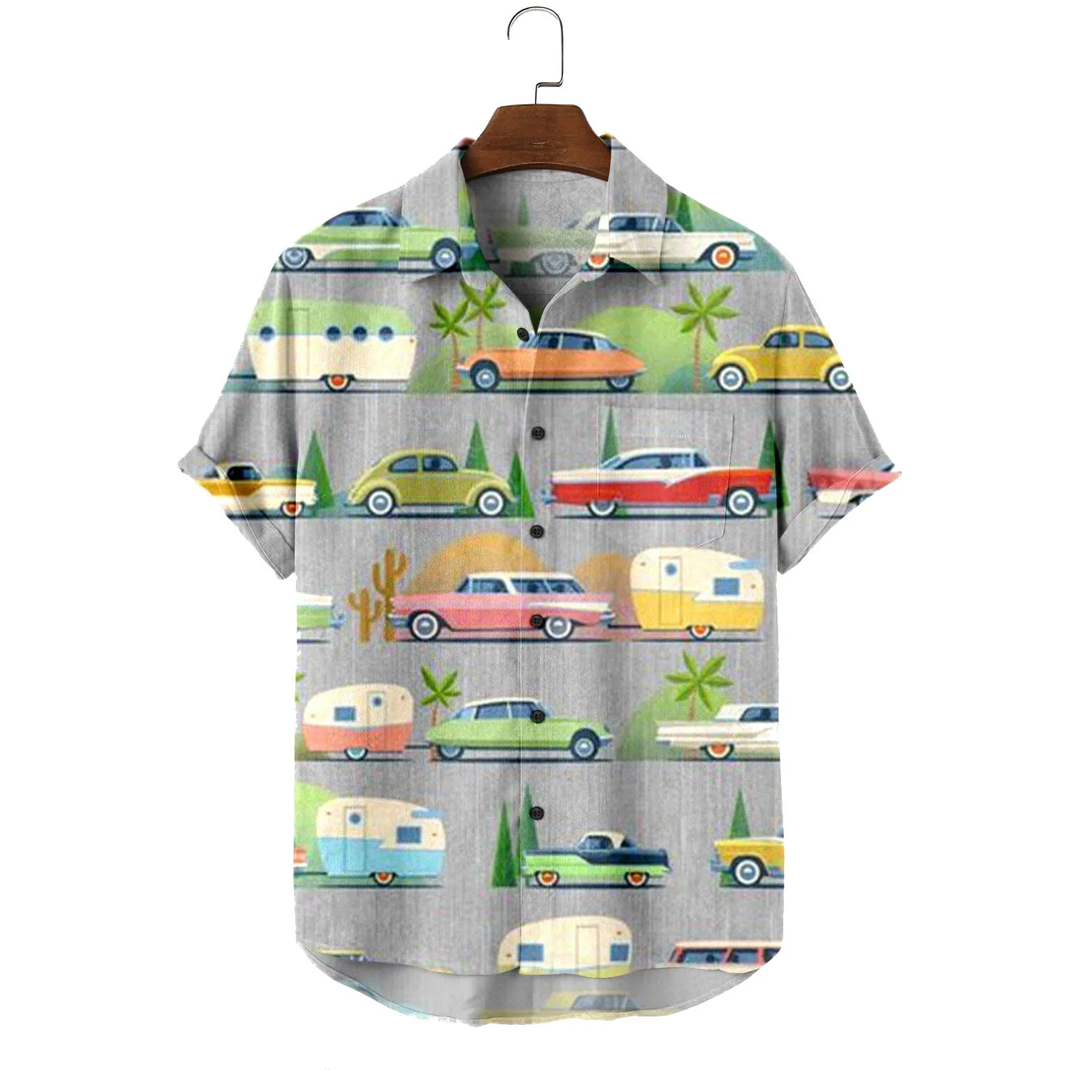 

Men's Fashion Vintage Clothing Touring Caravan Printed Casual Shirt