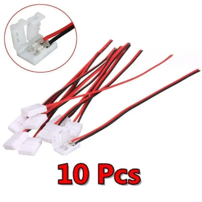 10Pcs 2-pin LED Strip Connector LED3528/5050 Solder Free Single Head Headlight Strip Connector Adapter 8/10mm Single Head Cable