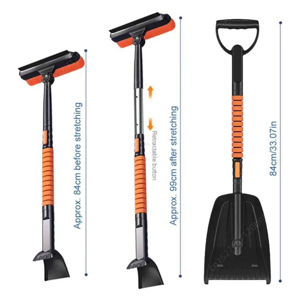 Portable Snow Shovel Detachable Car Snow Glass Remover Retractable Ice Scraper Remover Flexible Adjustable Car Wash Accessories