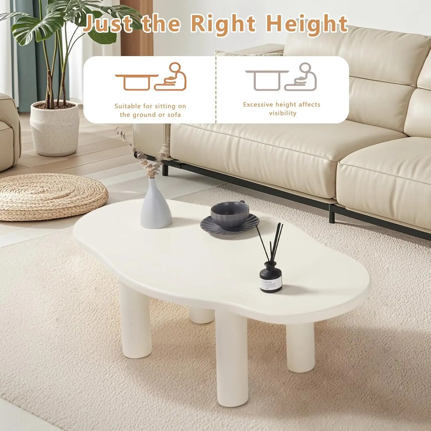 Cloud Coffee Table - Cute Coffee Table - Irregular Shape Coffee Table with 4 Legs - Modern End Table,Easy Assembly-White 5