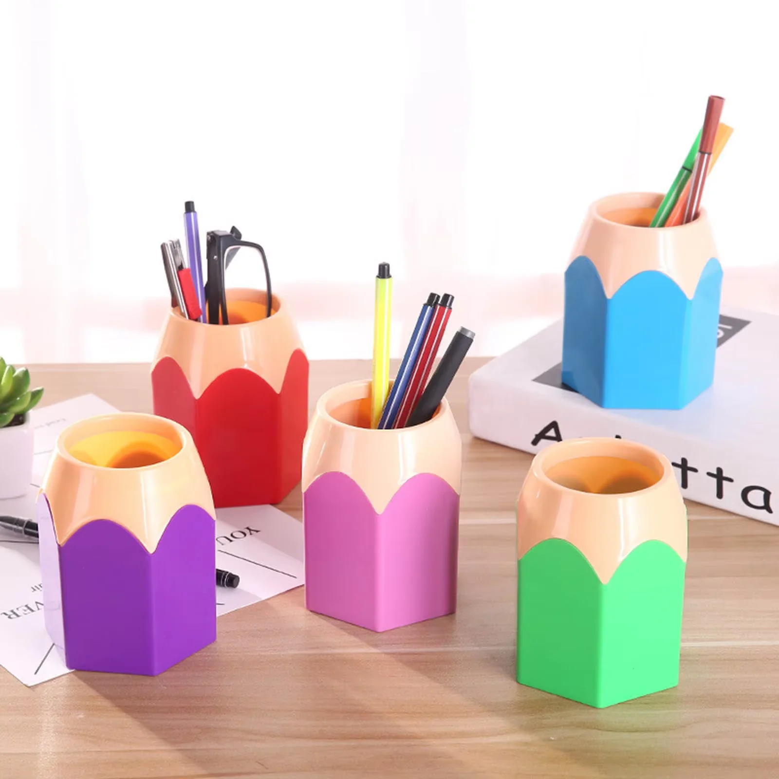 Creative Colored Pencil Head Contrasting Pen Holder Desktop Pen Holder Stationery Storage Pen Holder Makeup Brush Storage Bucket 3