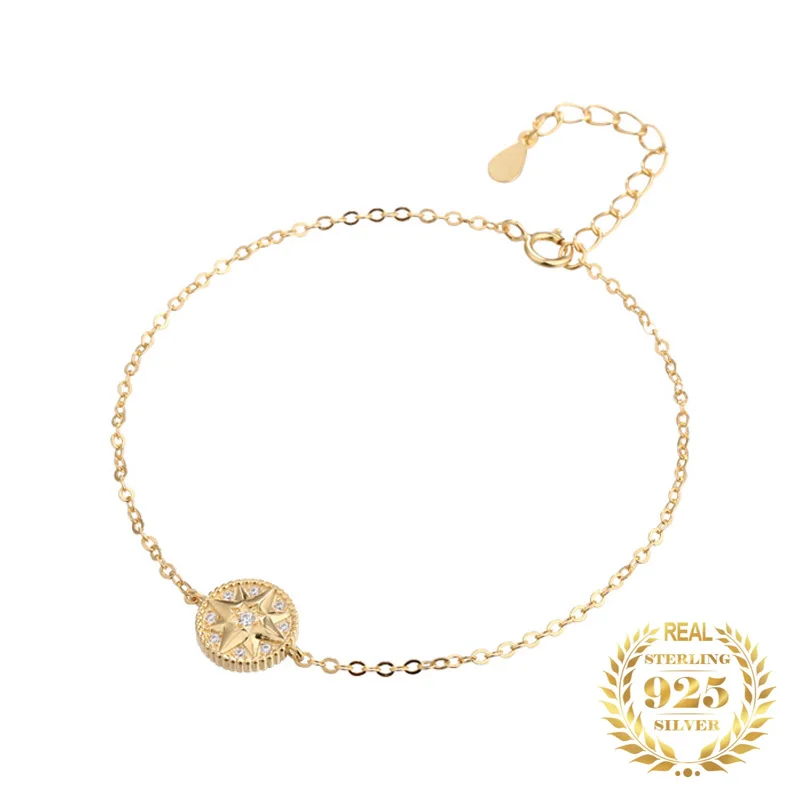 

Fashion Summer Jewelry Women Hollow Round Pendant Creative Eight Pointed Star Bracelet For Women Bracelet 925 Silver Real