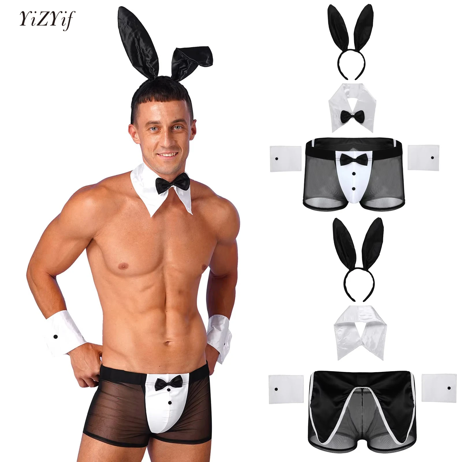 Men Lingerie Set Sexy Bunny Cosplay Waiter Underwear Erotic Maid Costumes