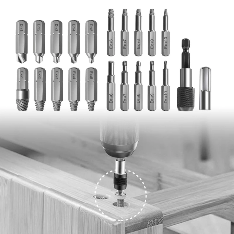 

22Pcs Damaged Screw Extractor Kit Disassemble Screws Bolt Stud Slip Teeth Demolish Stripped Broken Remover Tools