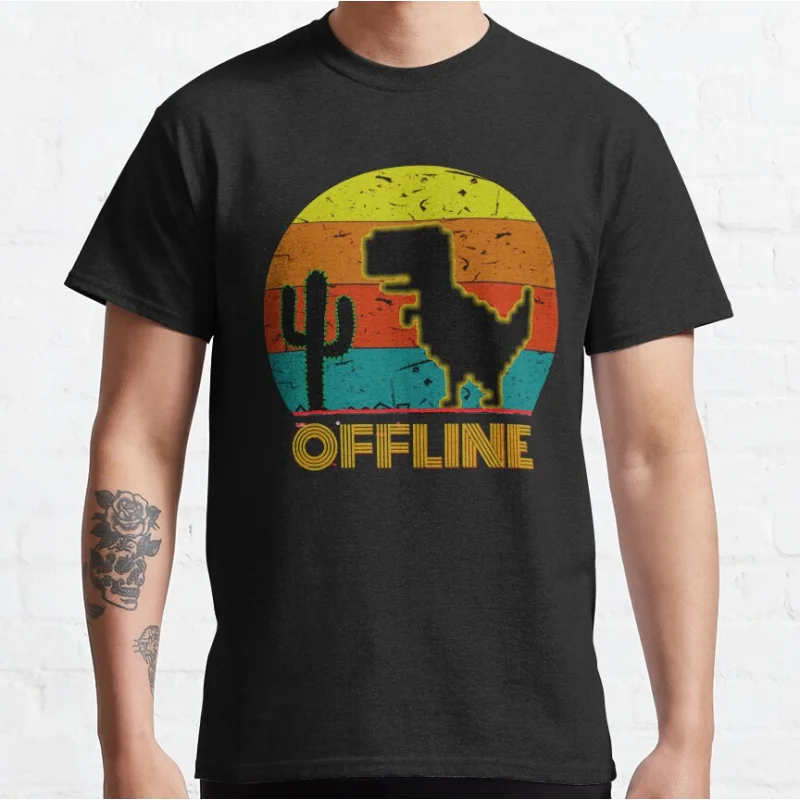 Lustiges 404 Trex Kaktus Offline Vintage Retro 90er Jahre Cartoon Pixel Videospiel Dinosaurier T-Shirt für Männer große Größe Erwachsene Tops S-6XL