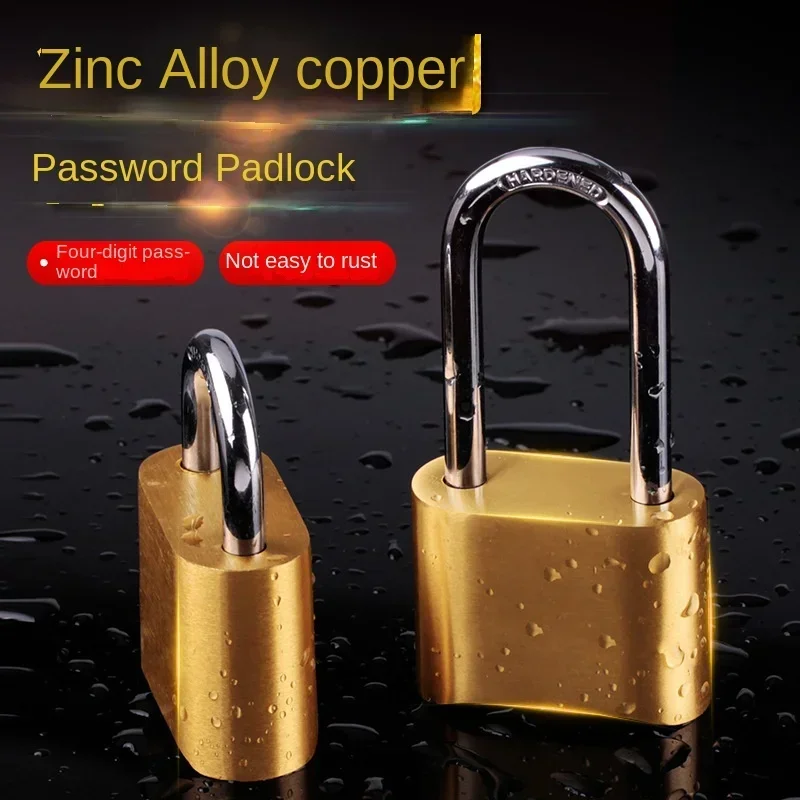 Door Password Lock, Padlock, Password Box, Brass 4-position Warehouse Anti-theft, Outdoor Rust Proof Padlock