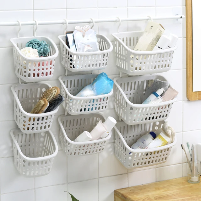 Hangable Storage Basket Bathroom Hanging Baskets Household Plastic Kitchen  Bathroom Shower Storage Wall Hanging Basket