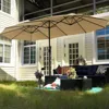 15ft Large Patio Umbrella with Base, Double-sided Outdoor Umbrella, Beige 1