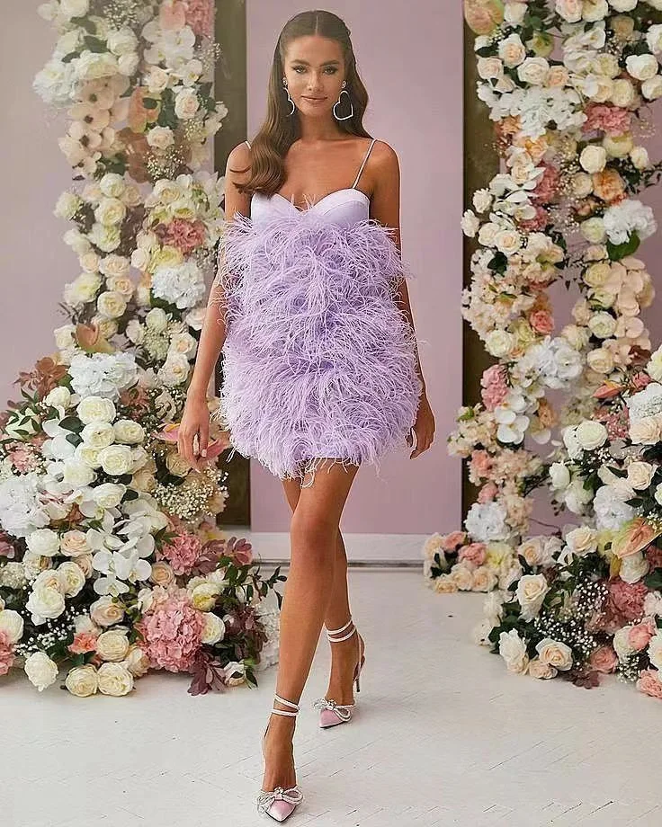 Ostrich Feathers 1/5/10Meters Light Purple Ostrich Feathers Ribbon 8-10cm/3-4Inch Long Feather Trim Fringe For Party Costumes Sewing Accessories
