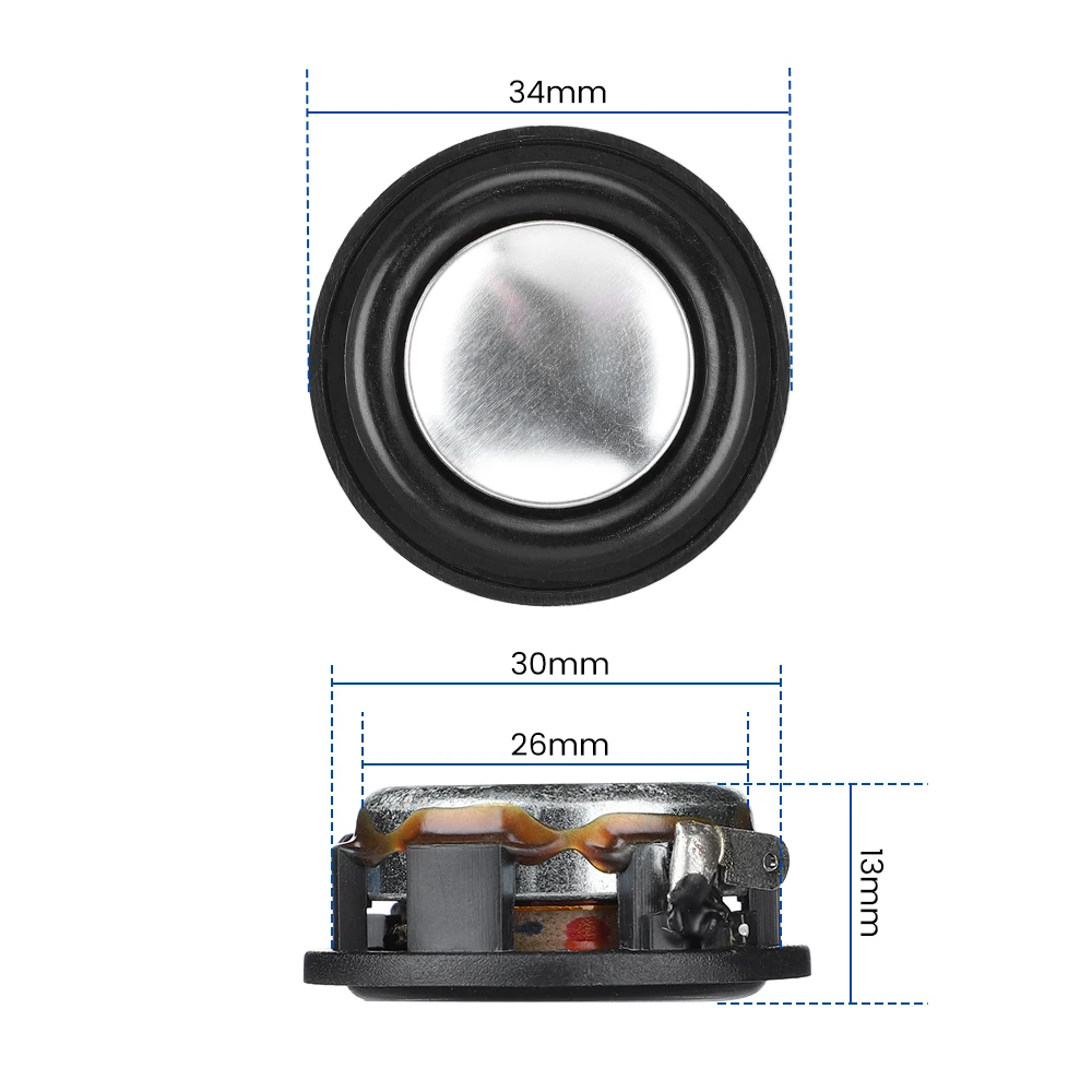 AIYIMA 34MM 8 Ohm 2W Full Frequency Mini Speaker Neodymium Magnetic Audio Speaker Aluminum Basin Rubber Edge Loudspeaker 2Pcs audio speakers