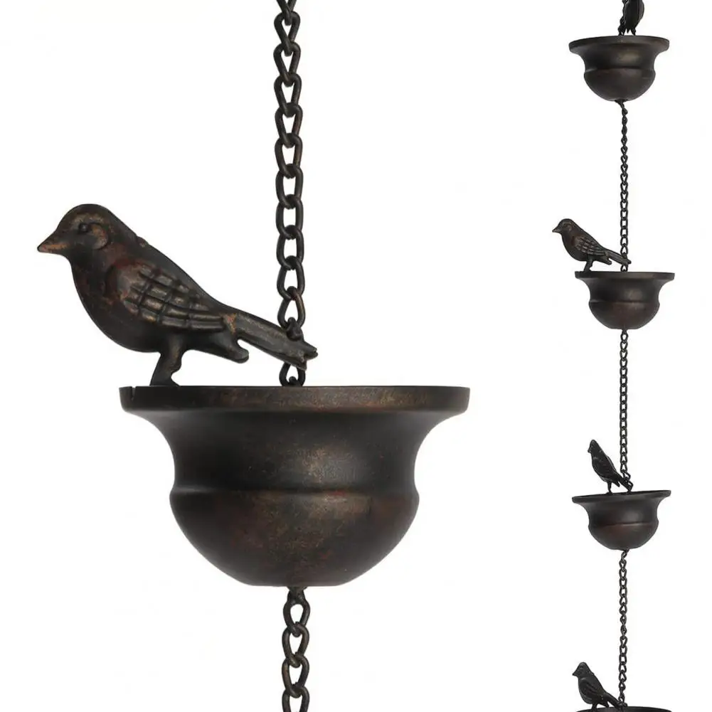 Rain Chain 8.5 Feet Mobile Birds on Cups Rain Chain Red Bronze Decorative Bird Outdoor Courtyard Garden Decoration