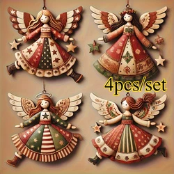 Handgemaakte Vintage Houten Engel Ornamenten - Kleurrijke Feestdecoratie