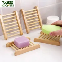 WBBOOMING 1pcs/6pcs Natural Wooden Bamboo Soap Dish Tray Rack Plate Box Holder Soap Storage Organizer Bathroom Drain Shelves 1