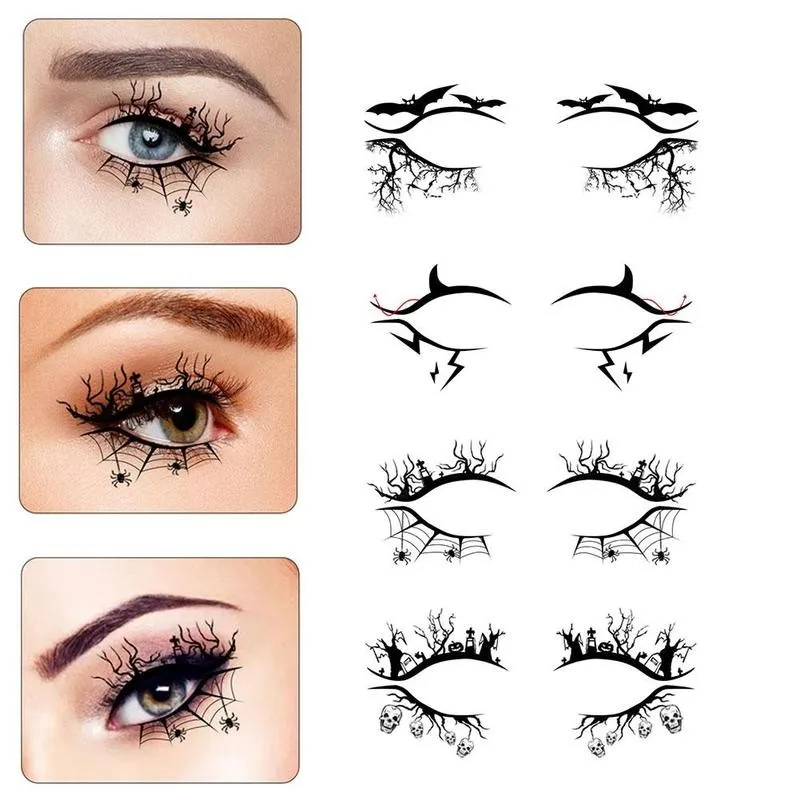 

Halloween Eyeliner Stickers Eye’s Makeup Decoration for Women Halloween Party Bat Spider Waterproof Tattoos Sticker 4/8pcs