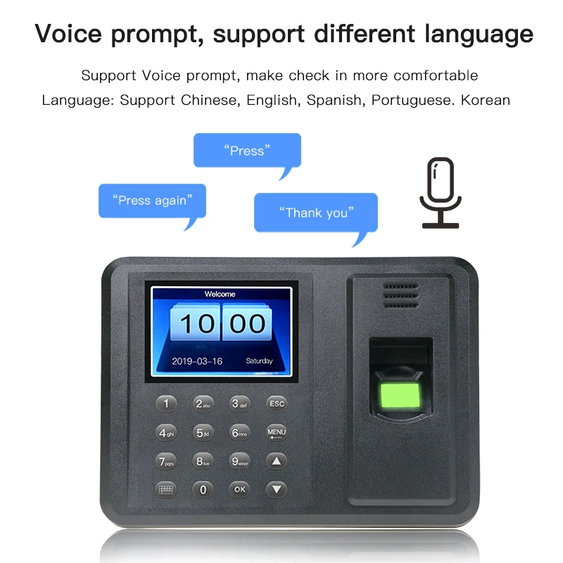 Fingerprint attendance biometric machine 2.8-inch color screen fingerprint password intelligent multilingual USB data management attendance machine