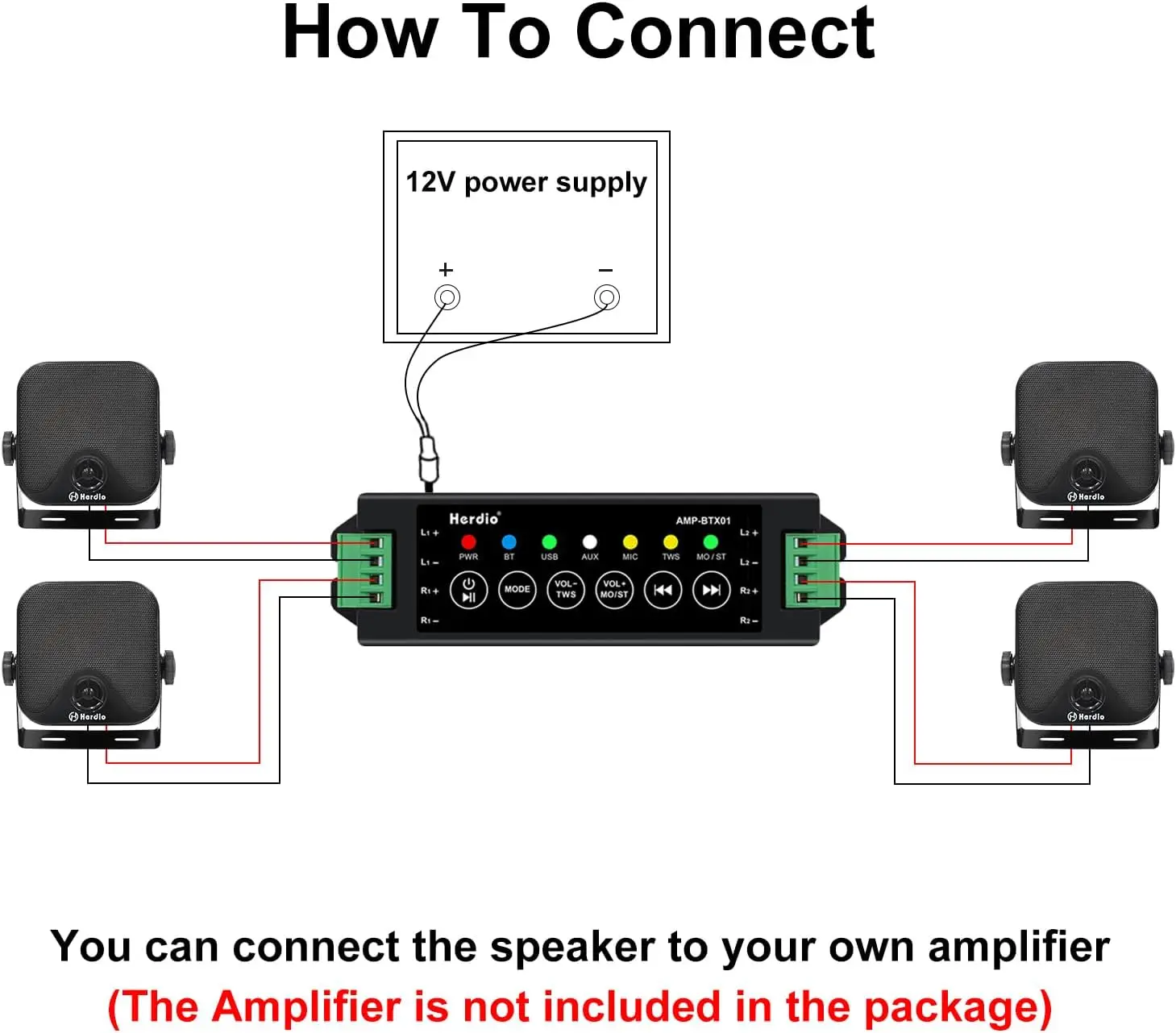 Herdio 4 قطعة 4 ''مكبرات الصوت البحرية مقاوم للماء...