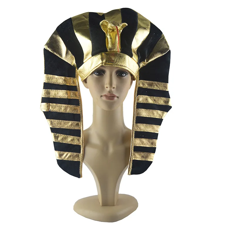 Egyptian Pharaoh Costume Accessories Golden Pharaoh King Hat Cleopatra Snake-shaped Hat with Scepter Halloween Cosplay Props