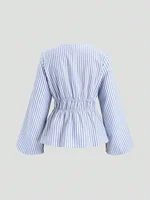 Chemise à manches bouffantes avec nœud à nouer rayé 2