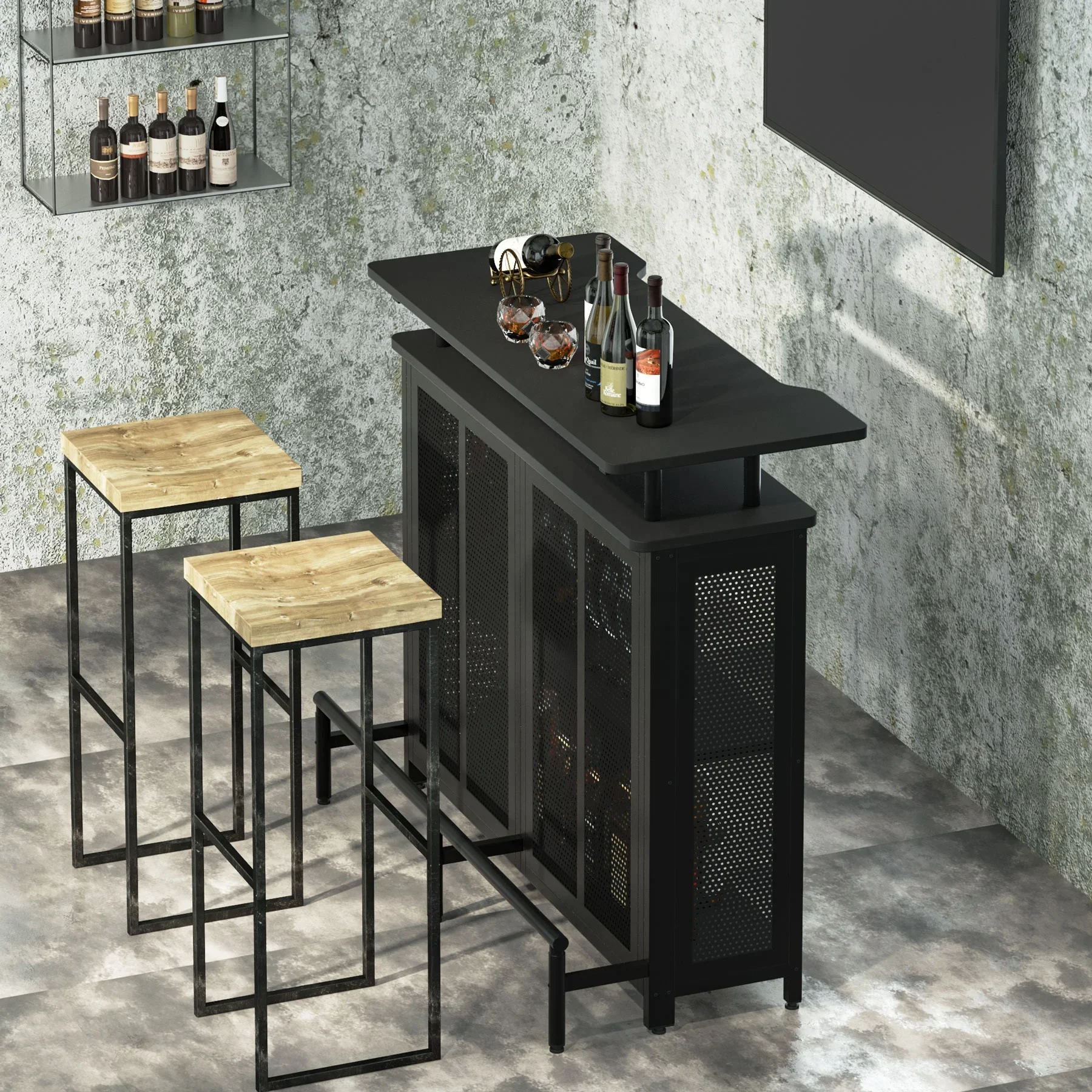Tribesigns Furniture 3 tier coffee bar table with storage shelves cabinet for holiday pub furniture Wine rack