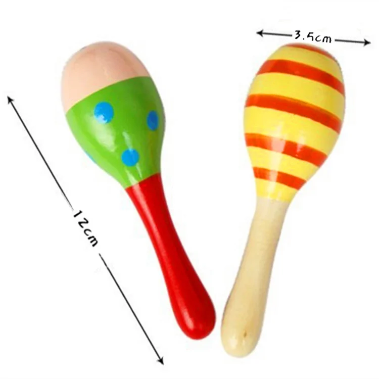 창의적인 나무 샌드해머 장난감, 목재 마라카 놀이기구, 어린이 조기 교육, 음악 히트 장난감, 마라카스 무작위 패턴, 12 개