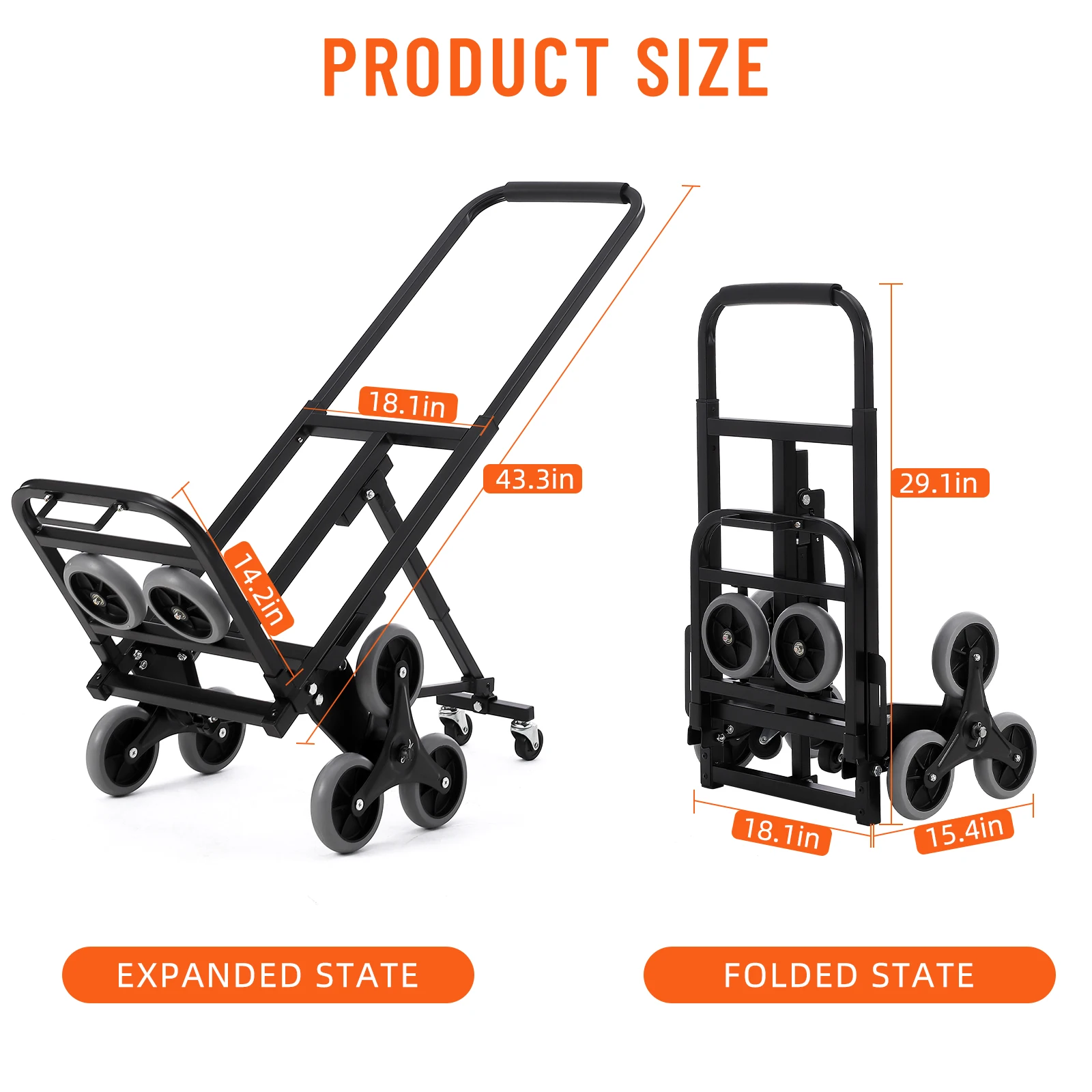 Stair Climbing Cart Heavy-Duty Hand Truck Dolly 375 lbs Stair Climber Hand Trucks with Adjustable Handle 10 Wheels Folding Cart