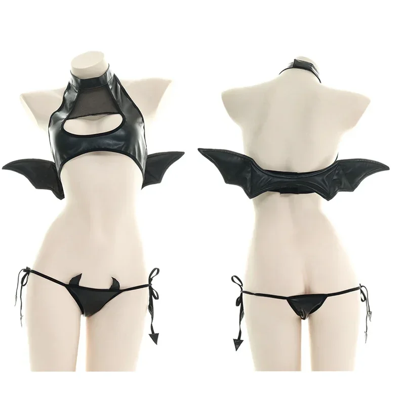 

Японские Женские костюмы для косплея дьявола, сексуальный ажурный комплект бикини с крыльями в стиле панк, Лолита, аниме, оптовая продажа