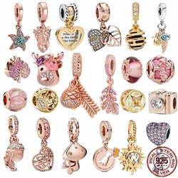 100% 925 Sterling Silver Maple Leaf Rose Gold SeriesBeads Charms Fit Original Pandora Bracelets Bangle For Women Jewelry Gift
