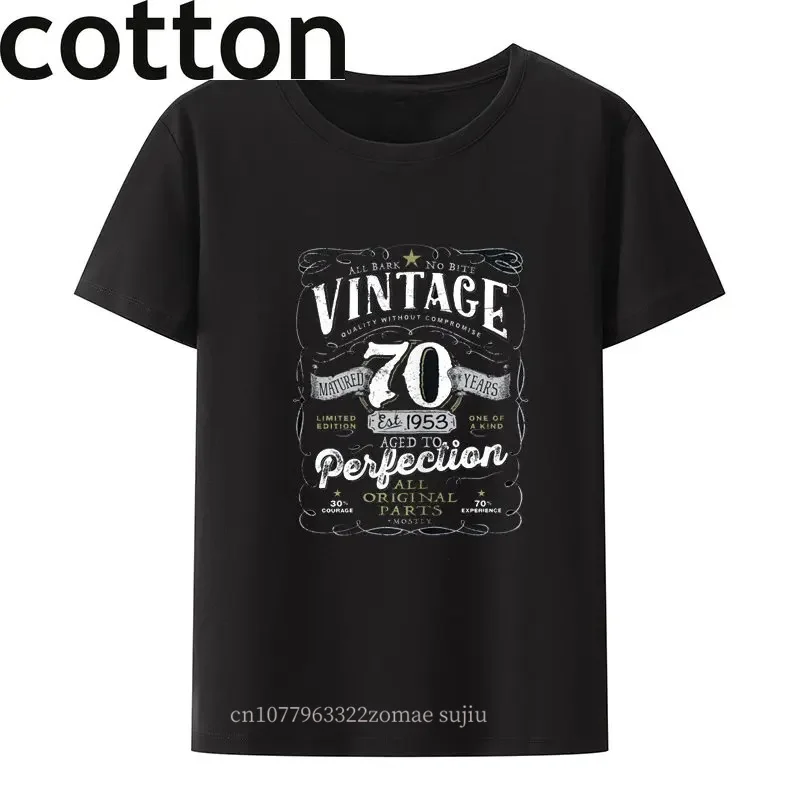 

Vintage 70th Birthday 1953 Aged To Perfection Born in 50s T-Shirt Graphic Tshirts Camisa Cool Style Roupas Masculinas Summer