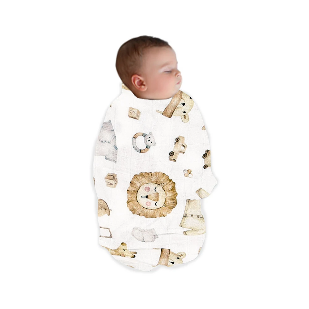 Elinfant Digital Print 1pcs Bamboo Cotton Muslin Swaddle Blankets High Quality 120*110cm 2 Layers Newborn Baby Bath Towel Wrap 5