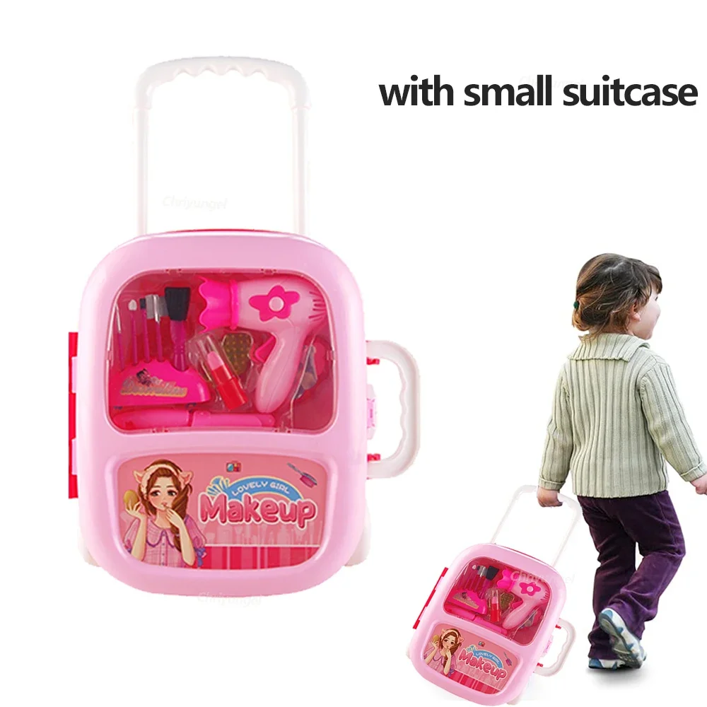 Kids Makeup Set for Girls Mini Pretend Play Set Simulation Hairdressing Hair Dryer Scissors Make Up Lipstick Toy Birthday Gifts
