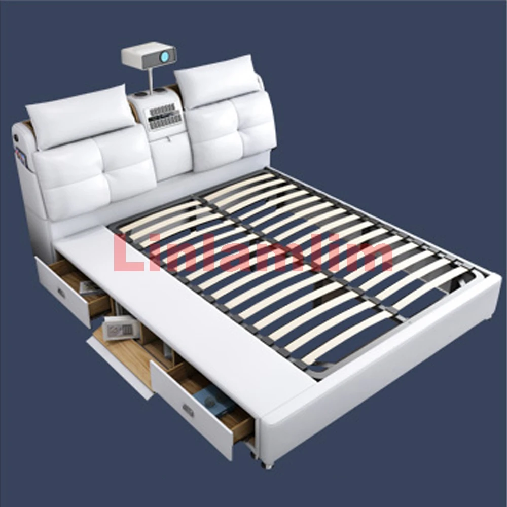 Linlamlim Multifunctional Ultimate Camas Tech Smart Bed Tatami Camera Massage Lit with Bluetooth,Speaker,Projector,Air Purifier