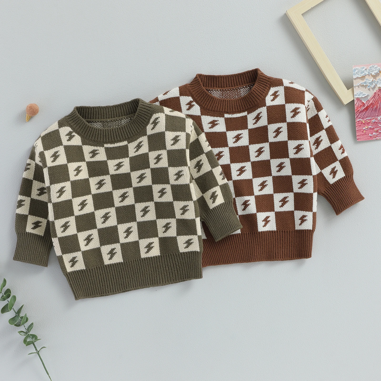 

0-24 Months Baby Knitted Sweater Spring Fall Clothes Plaid Print Casual Warm Long Sleeve Pullovers Infant Knitwear for Toddler