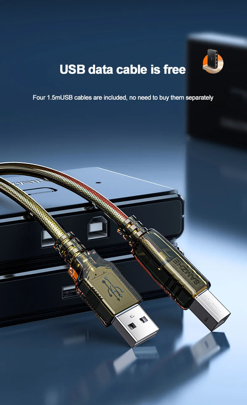 SAMZHE 4-Port USB2.0 Hub USB-Schalter Druckerverteiler Zwei Computer teilen sich ein USB-Gerät 4 Eingänge 1 Ausgang USB-Splitter – Detail 11
